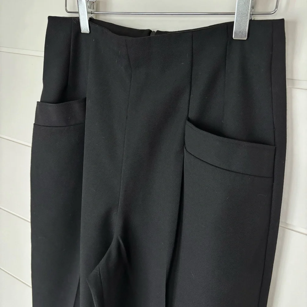 Sandro Wide Leg Cuffed Hem Black Trouser Pants Women's Size 40 - Picture 4 of 12